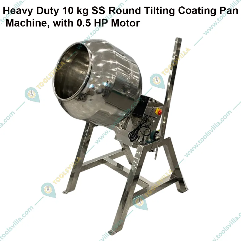 VINAYAK MACHINES 10 kg SS Round Tilting Coating Pan Machine, with 0.5 HP Motor