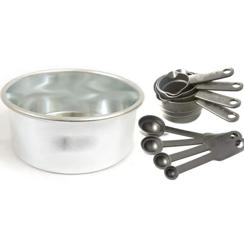 Prime Bakers and Moulders 5 inch Aluminum Round Cake Mould Pan with Measuring Cups and Spoons