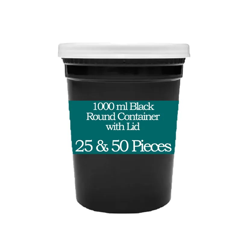 1000ml Black Round Containers with Lid