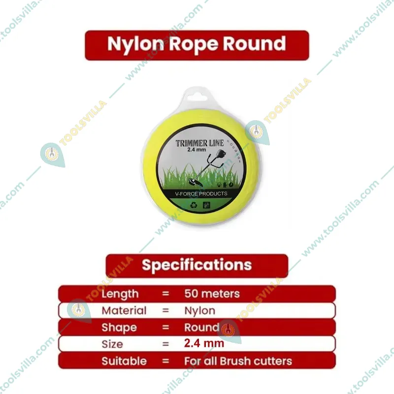 Heavy Duty BC641, 50 Meter 2.4 mm Round Nylon Trimmer Line For Petrol Brush Cutter(Quantity- Pack of 1 piece)