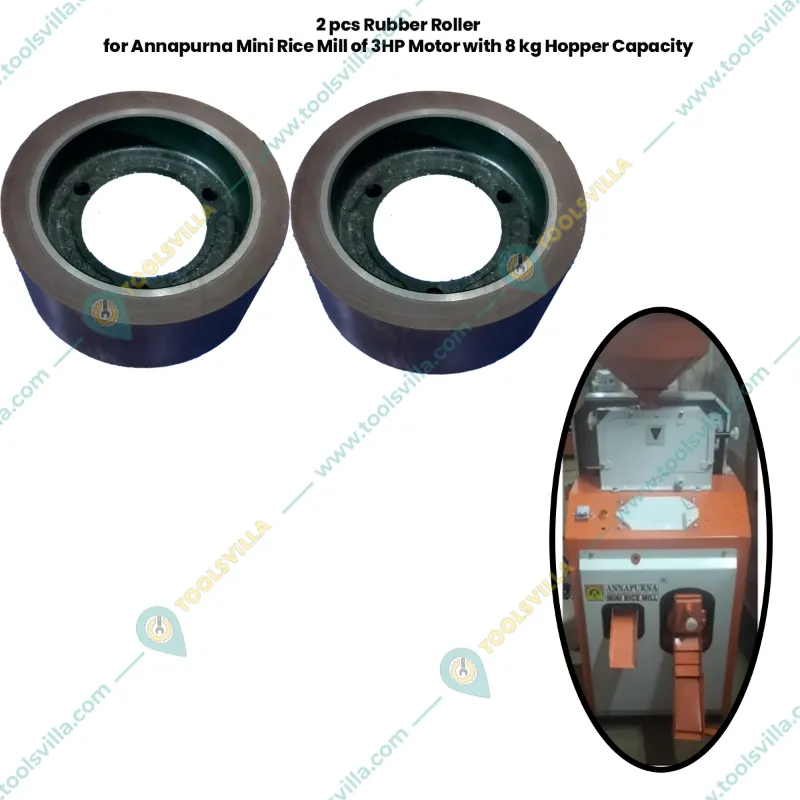 2 pcs Rubber Roller for Annapurna Mini Rice Mill of 3HP Copper Winding Motor with 8 kg Hopper Capacity
