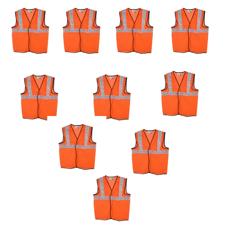 SAFEDOT Pack of 10, 60 GSM Safety Jacket - 2-Inch Micro Prismatic Tape, Durable Polyester Fabric, Velcro Closure