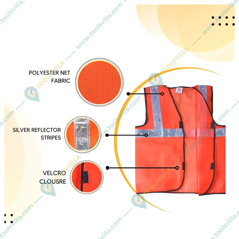 SAFEDOT Pack of 10, 60 GSM Safety Jacket - 2-Inch Micro Prismatic Tape, Durable Polyester Fabric, Velcro Closure