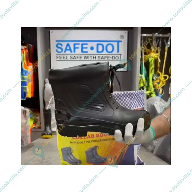 Safedot PVC Collar Boot with Steel Toe- Durable PVC Upper & Sole with Synthetic Leather Collar for Enhanced Comfort and Protection(Size-6)