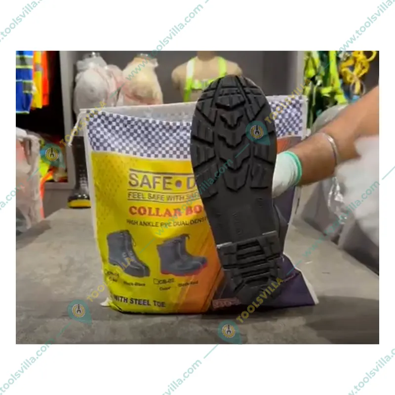 Safedot PVC Collar Boot with Steel Toe- Durable PVC Upper & Sole with Synthetic Leather Collar for Enhanced Comfort and Protection(Size-6)