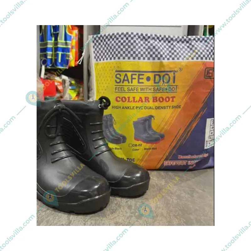 Safedot PVC Collar Boot with Steel Toe- Durable PVC Upper & Sole with Synthetic Leather Collar for Enhanced Comfort and Protection(Size-6)