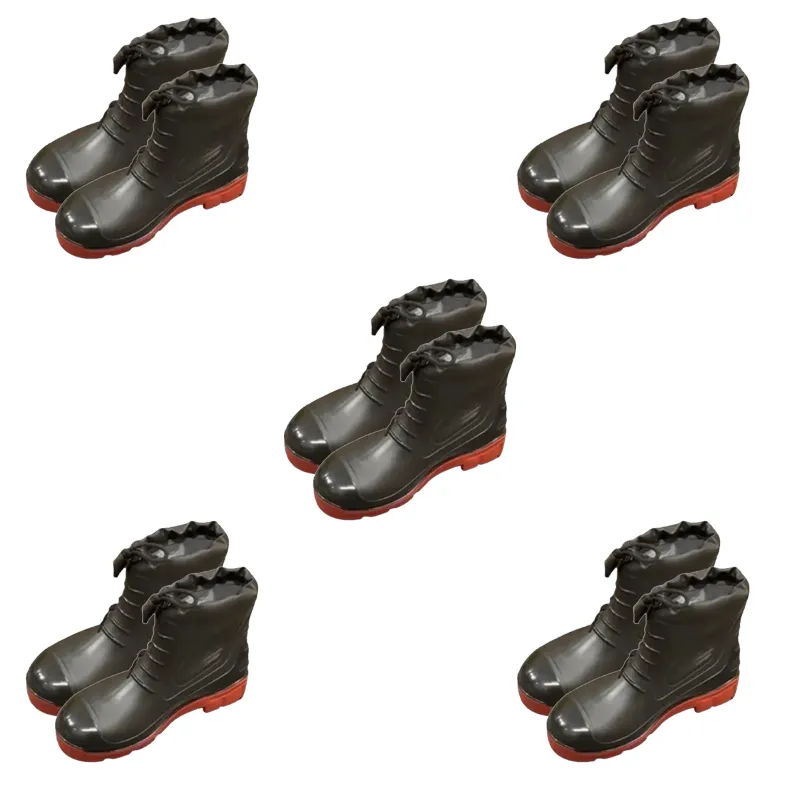 SAFEDOT  Pack of 5 PVC Collar Boot with Steel Toe, Durable PVC Upper & Sole with Synthetic Leather Collar, Black-Red