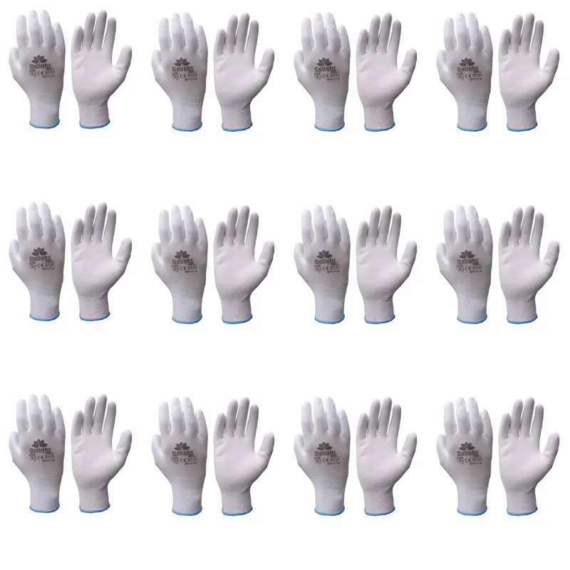 Delight Pack of 12 MPU11-W White PU Coated Gloves(Size-Small)