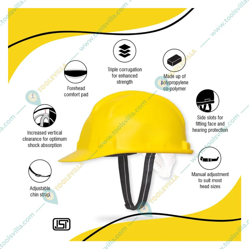 Heavy Duty Pack of 5 Safety Helmet for Multipurpose Industrial Uses, Adjustable & Without Ratchet, Color - Yellow