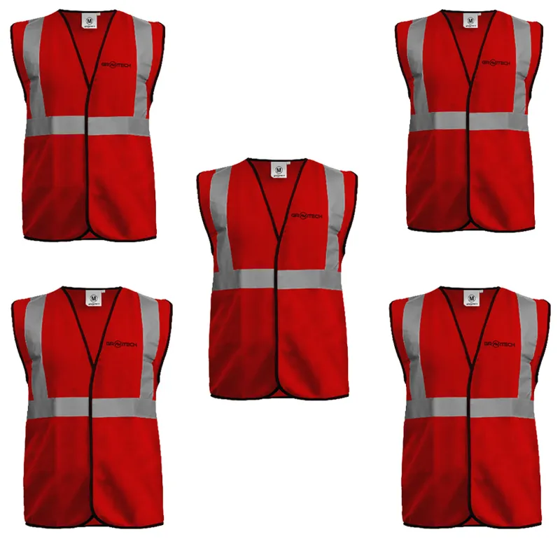 Gravitech 5 Pcs 120 GSM Red Colour Safety Jacket With 2" High Grade Reflective Fabric Tape (GI-RJ-02)