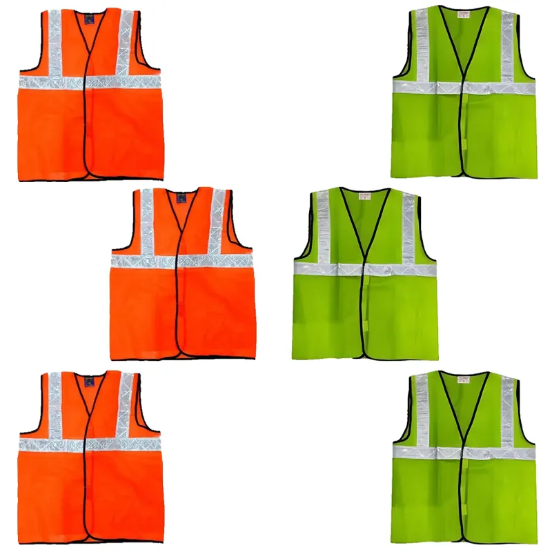 Premium Quality 2 Inch Reflected Fabric Safety Jacket Green & Orange Color Combo(Pack-6)