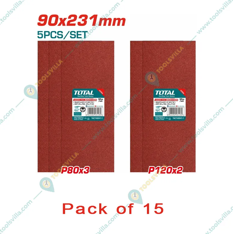 Total 90x231mm Sanding Sheet Set (TAC749241-1)-Pack of 15