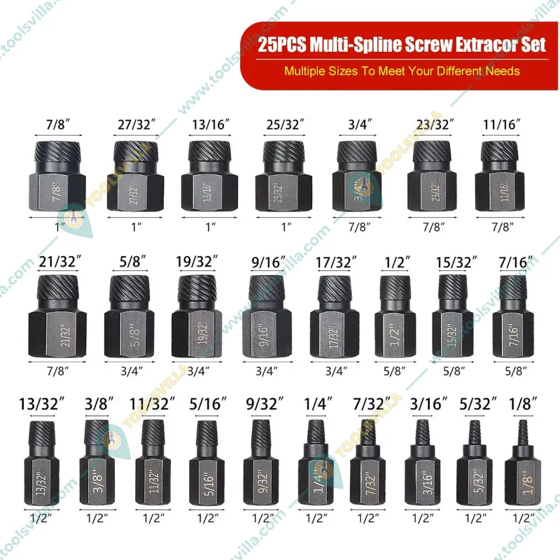 25Pcs set Screw Bolt Nut Extractor,Hex Head Multi-Spline Remover,Rounded Bolt Remover,Bolts,Hex Sockets,Screws,Fittings