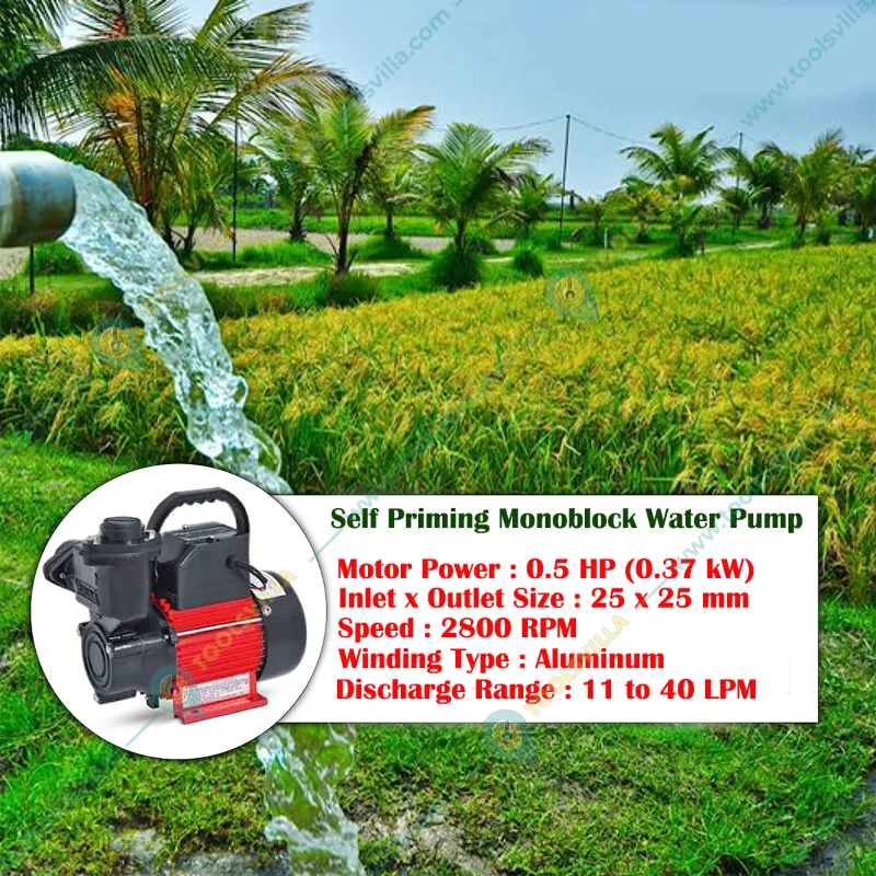 Ori 0.5 HP Single Phase Self Priming Monoblock Pump With Aluminum Winding, 18M Max. Head, 25 x 25 mm