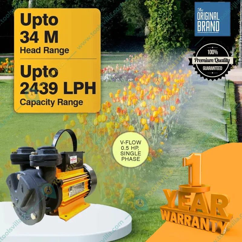 Kirloskar 0.5 HP Single Phase Self Priming Monoblock Pump, 34m Max. Head, 2439 LPH, 25X25mm (V FLOW) - 1 Year Warranty