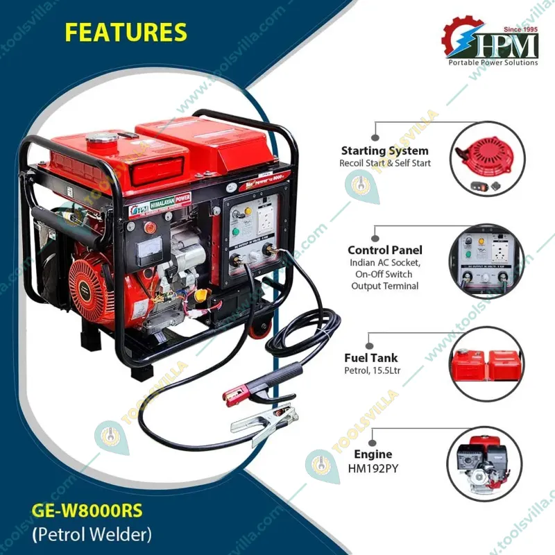 HPM 275 Amps Recoil and Self Start Portable Arc Welder Generator (GE-W8000RS)