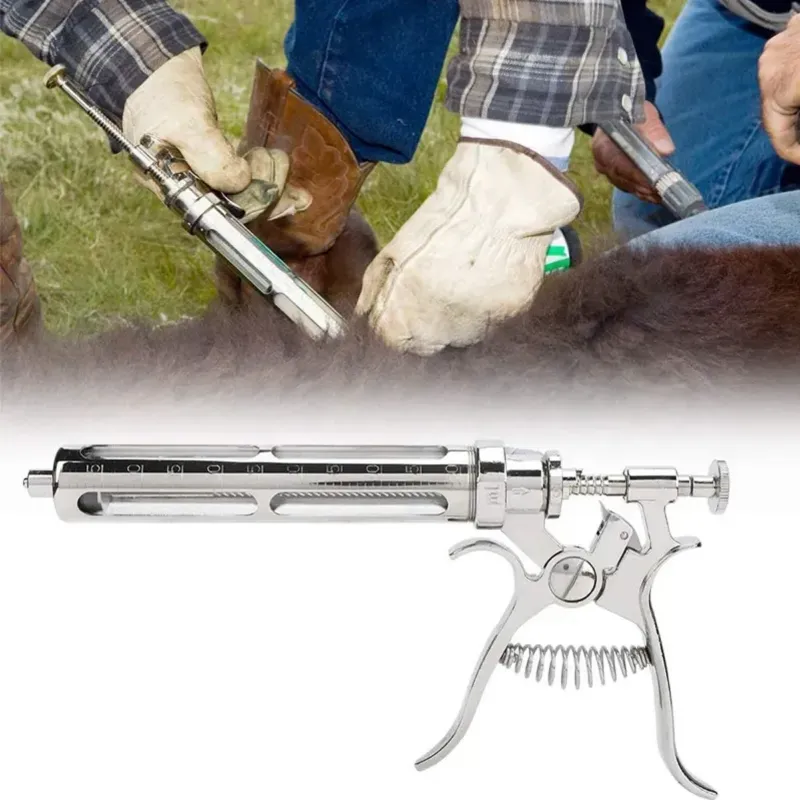 Semi Automatic Metal Syringe For Veterinary Animals 20 ml Capacity