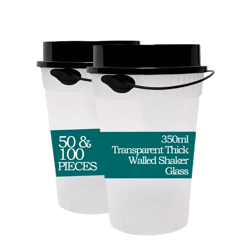 350ml Transparent Thick Walled Shaker Glass with Round Lid for Juice, Mocktails and Shakes(Pack-50)
