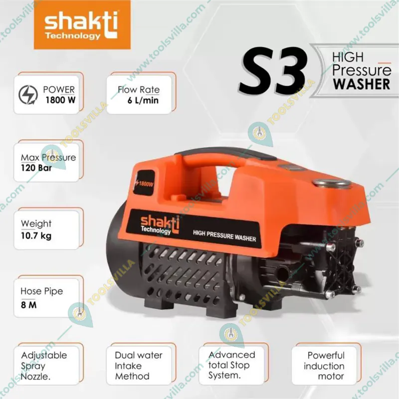 Shakti Technology 120 Bar 1800 W High Pressure Washer With All Required Accessories (S-3)
