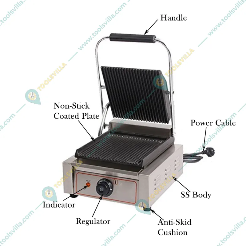 Commercial Single Head Double Side Grill Sandwich Griller, 2200W