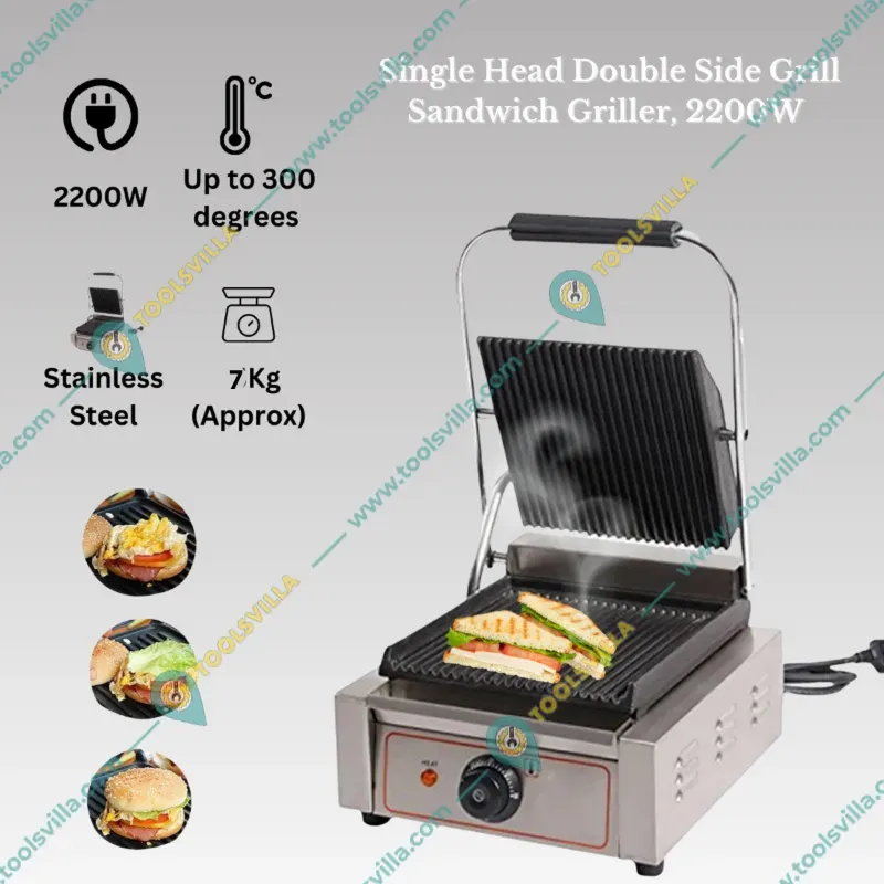 Commercial Single Head Double Side Grill Sandwich Griller, 2200W
