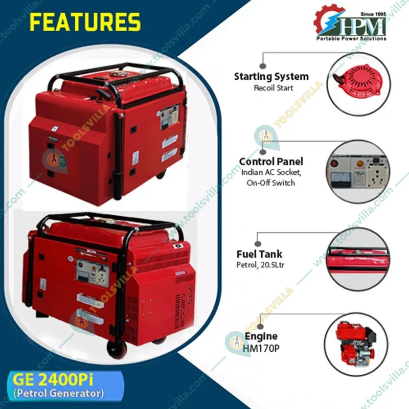 HPM 2.1 KVA Recoil Start Single Phase Petrol Operated Silent Generator (SILENT GE-2400Pi)