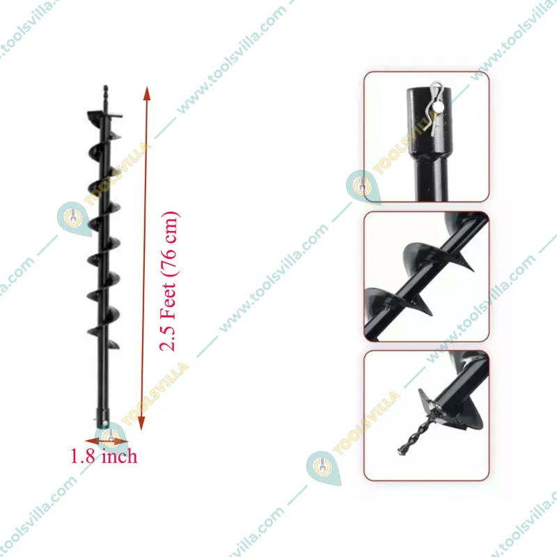 GRAMSTRONG Premium Quality Single Spiral 1.8 inch, 2.5 feet Petrol Earth Auger Bit / Post Hole Digger