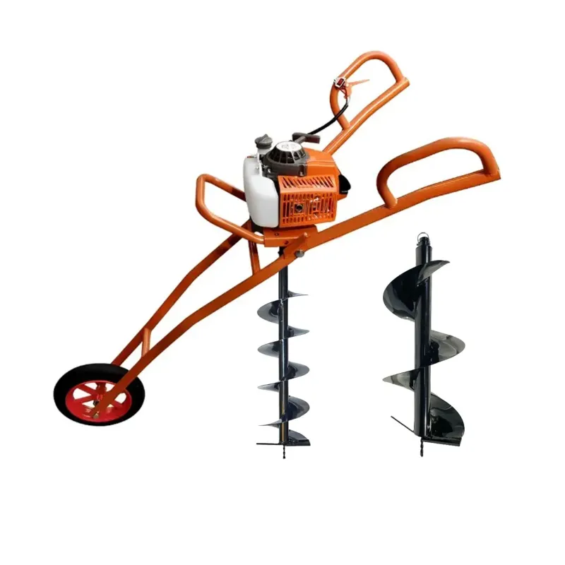 Heavy Duty 63CC Single Wheel Trolley Type Earth Auger with 8 & 12 inch Auger Bit