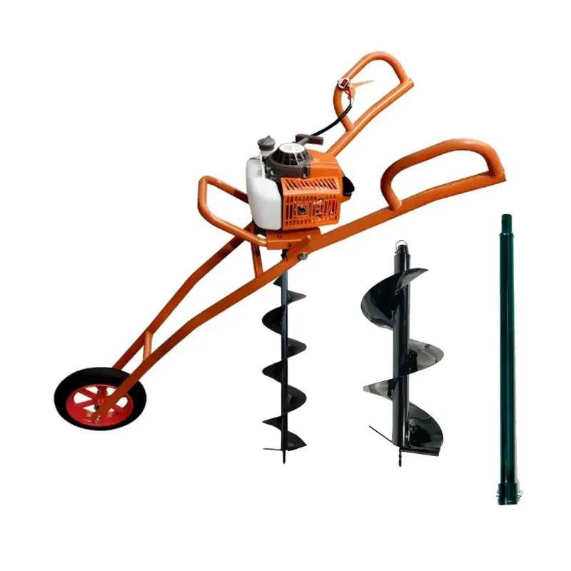 Heavy Duty 63CC Single Wheel Trolley Type Earth Auger with 6, 12 inch Bit & 70 cm Bit Extention