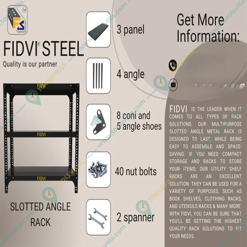 FIDVI® 9D X 35L X 30H Inch 3 Shelves Powder Coated Slotted Angle Metal Rack With Accessories ( SR-507 )