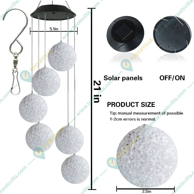 Gramstrong Wind Solar Ball Chimes Outdoor Color Changing Snow Ball Wind Chime Birthday Lights for Yard, Garden and Home