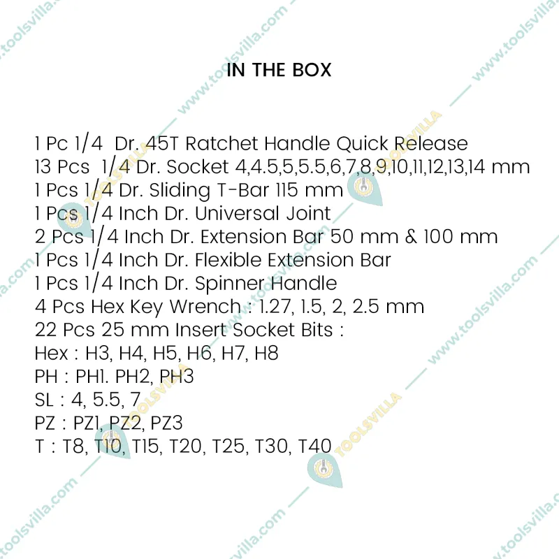 Taparia 1/4 Inch 46 Pcs Socket Set (SA46)