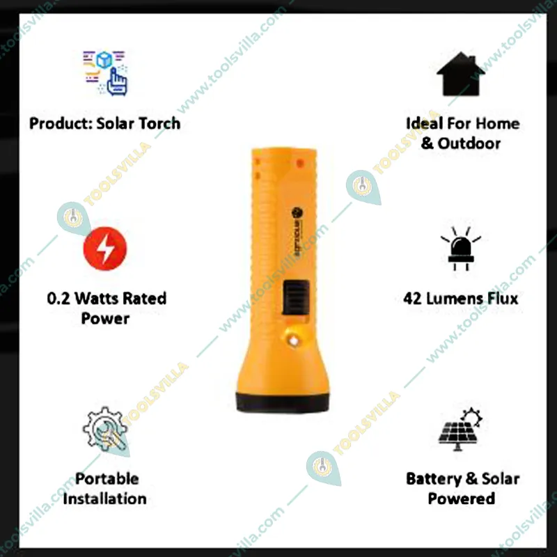 Solar Power Rechargeable LED Torch 2 with Inbuilt Solar Panel and Battery(Pack-Pack of 1 )
