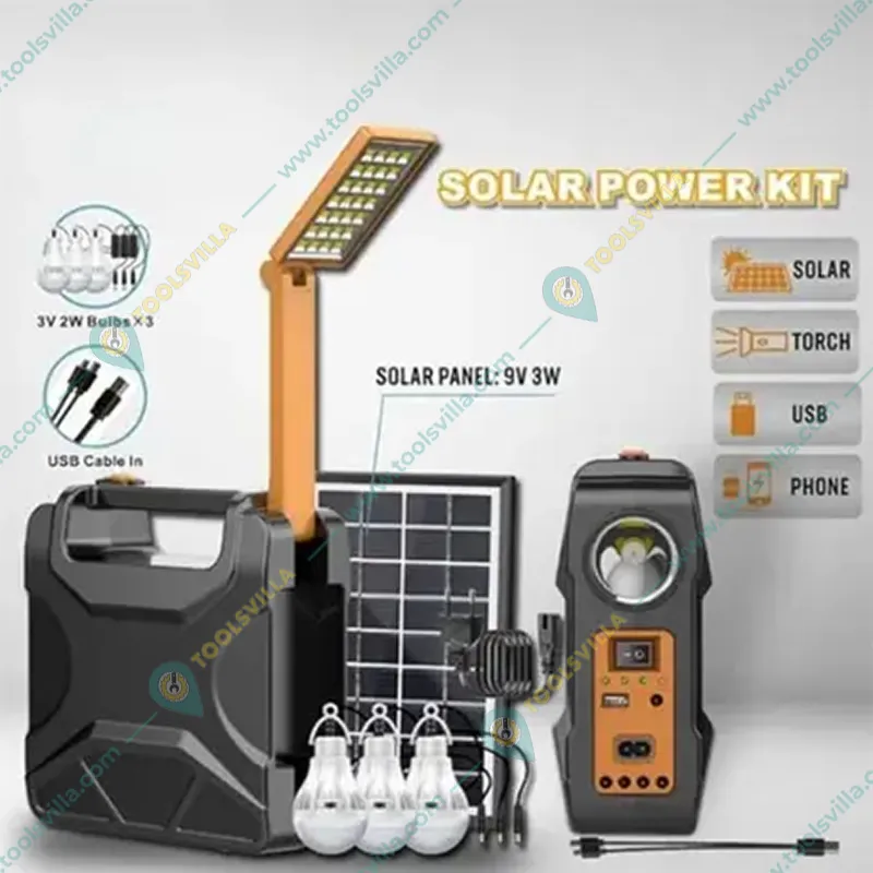 Gramstrong Solar Portable Inverter Kit with USB Cable, Torch, and 3 LED Bulbs for Phone Charging, Home, Camping, and Outdoor Adventures