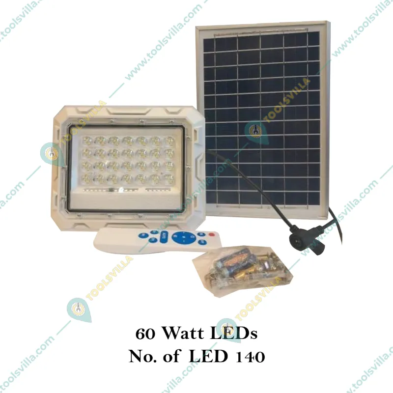 Solar Light Outdoor 60 W Led Waterproof Wall Mount Flood Light of 140 LEDs, Panel, Battery and Remote
