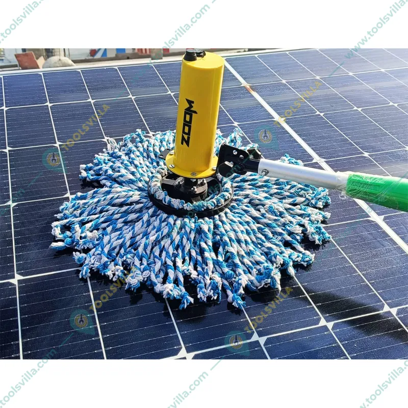 Zoom Solar Panel Cleaning Combo of Battery Operated Dry Cleaning Mop and Wet Cleaning Brush with 3 Meter Telescopic Pole