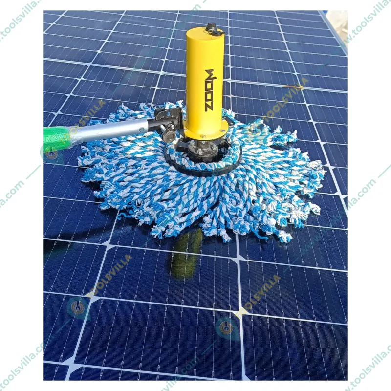 Zoom Solar Panel Cleaning Combo of Battery Operated Dry Cleaning Mop and Wet Cleaning Brush with 3 Meter Telescopic Pole
