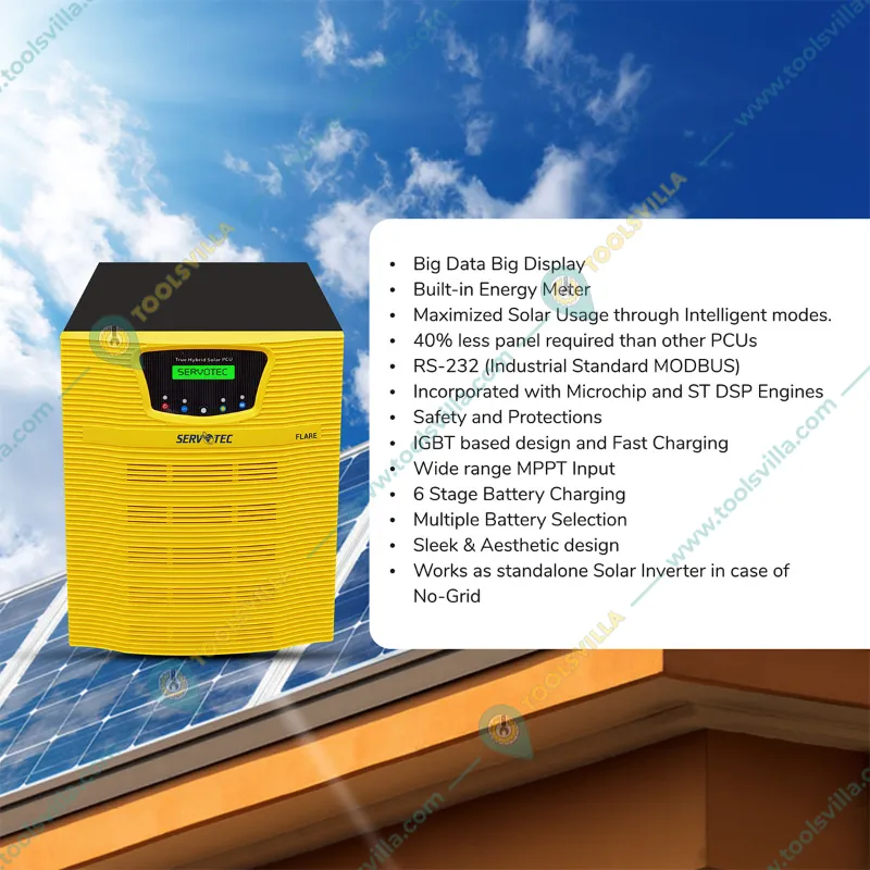 Servotech 7.5KVA 96V Flare Series 8596 MPPT Off-Grid Pure Sinewave Intelligent Solar Inverter with Dual Technology Support
