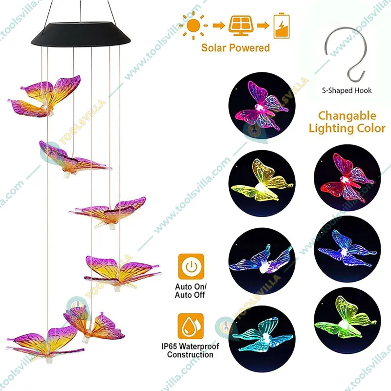 GIGAWATTS GW-515 Solar Wind Chimes with 2V Panel 600mAh Ni-MH Battery for Outdoor, Decoration, Walkway & Backyard (RGB)