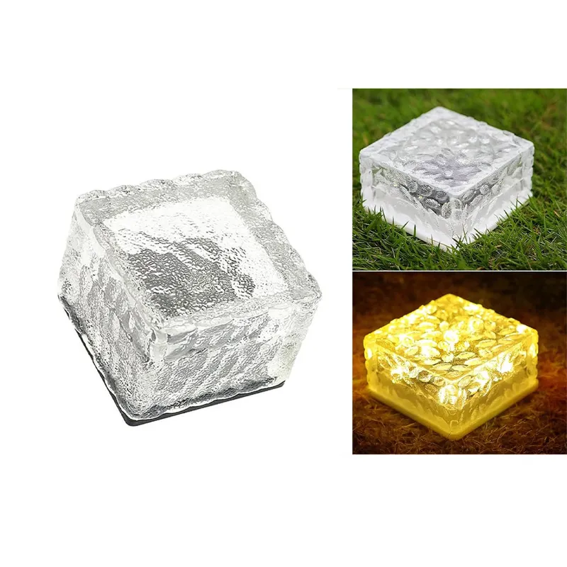 GIGAWATTS GW-509 Solar Glass Brick Light with 2V Panel 300mAh Ni-MH Battery Ice Cube Lamp for Outdoor & Yard (Warm White)