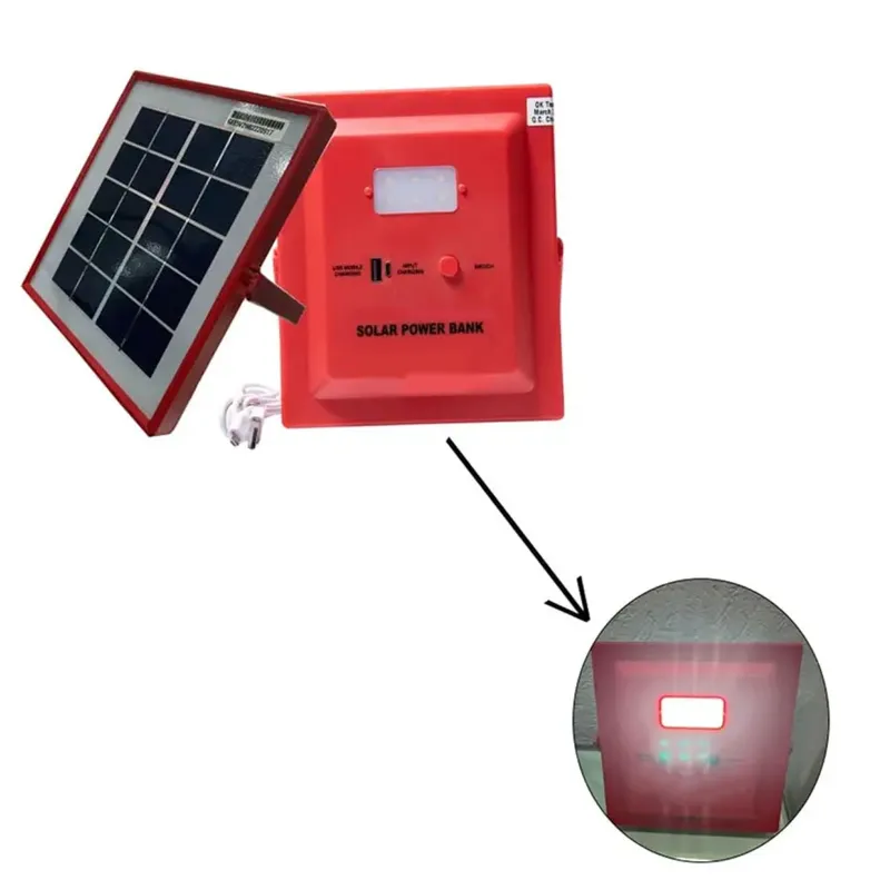 Gramstrong Solar Power Bank With Led Light, Mobile Charger, 2.5W Solar Panel and Lithium Battery For Outdoor Usage
