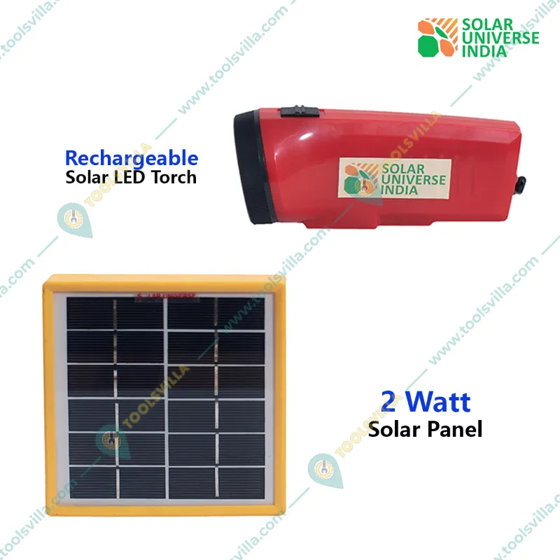 Solar Universe India Rechargeable Solar LED Torch with Inbuilt Li-ON Battery of 2 Light Modes With 2 W Solar Panel Versatile Lighting Solution Designed for Outdoor Use