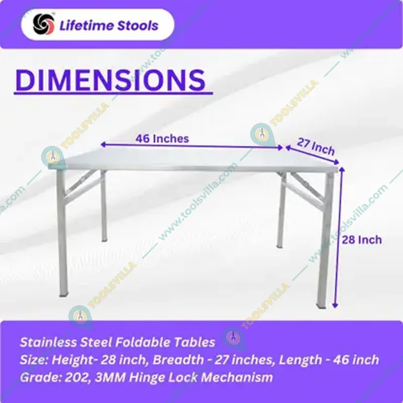 Lifetime Heavy Duty 46x27x28 inch Stainless Steel Rectangle Folding Table for Multipurpose Uses (Glossy, Pre-assembled)