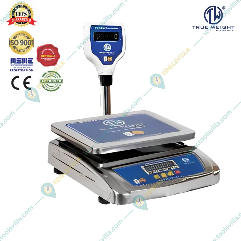 True Weight Table Top SS Digital Weighing Machine, 30kg Capacity (TWT-III-30 Pole) with 1-Year Warranty