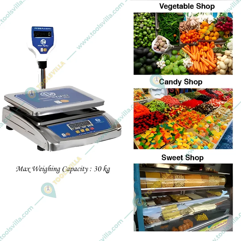 True Weight Table Top SS Digital Weighing Machine, 30kg Capacity (TWT-III-30 Pole) with 1-Year Warranty