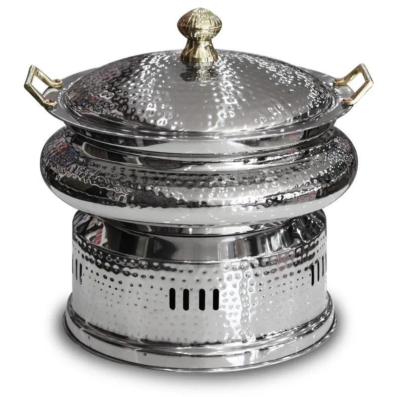 Malabar Hammered Stainless Steel Round 6 Litre Sliver Chafing Dish with Lid