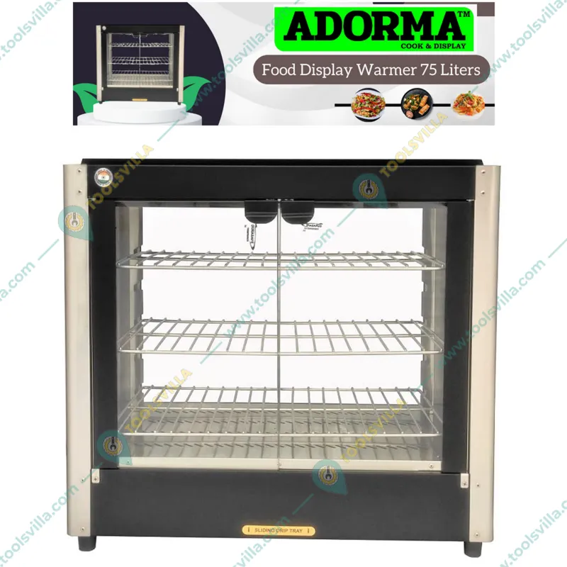 ADORMA FDW 75LH Black Food Display Warmer 75 Litres Capacity 800W, Food Grade Stainless Steel Interior with 1 Year Warranty