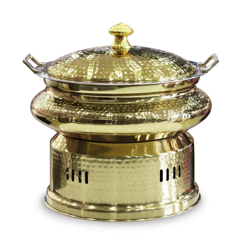 Malabar Hammered Stainless Steel Round 6 Litre Golden Chafing Dish with Lid