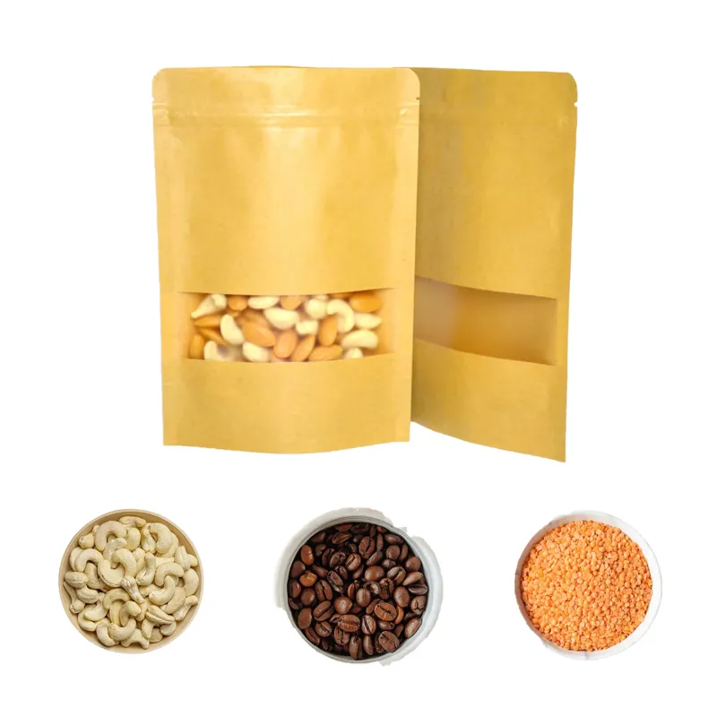 350gm Reusable And Zip Lock Stand Up Pouches with Rectangular Transparent Window For Multi Purpose Storage (Pack of 100)