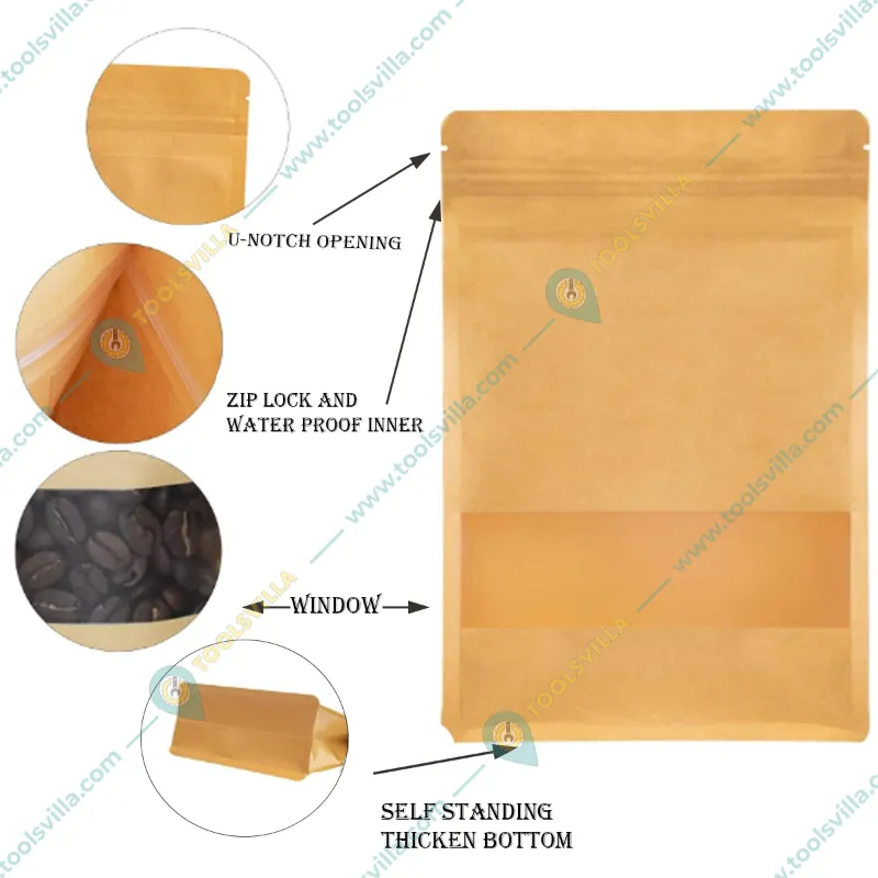 50 Pcs, 200 gm Octagon Stand Up Pouches with Window